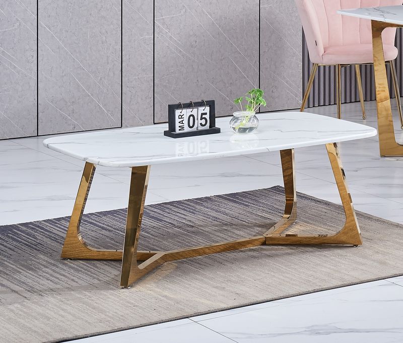 Table Basse GOSSIP Inox plateau en Granite Marbré Blanc 120x70 cm