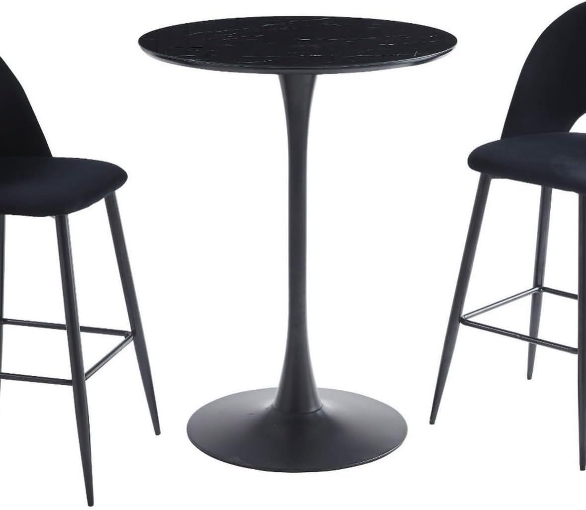 Table Haute B03 Noir Mat verre effet marbre