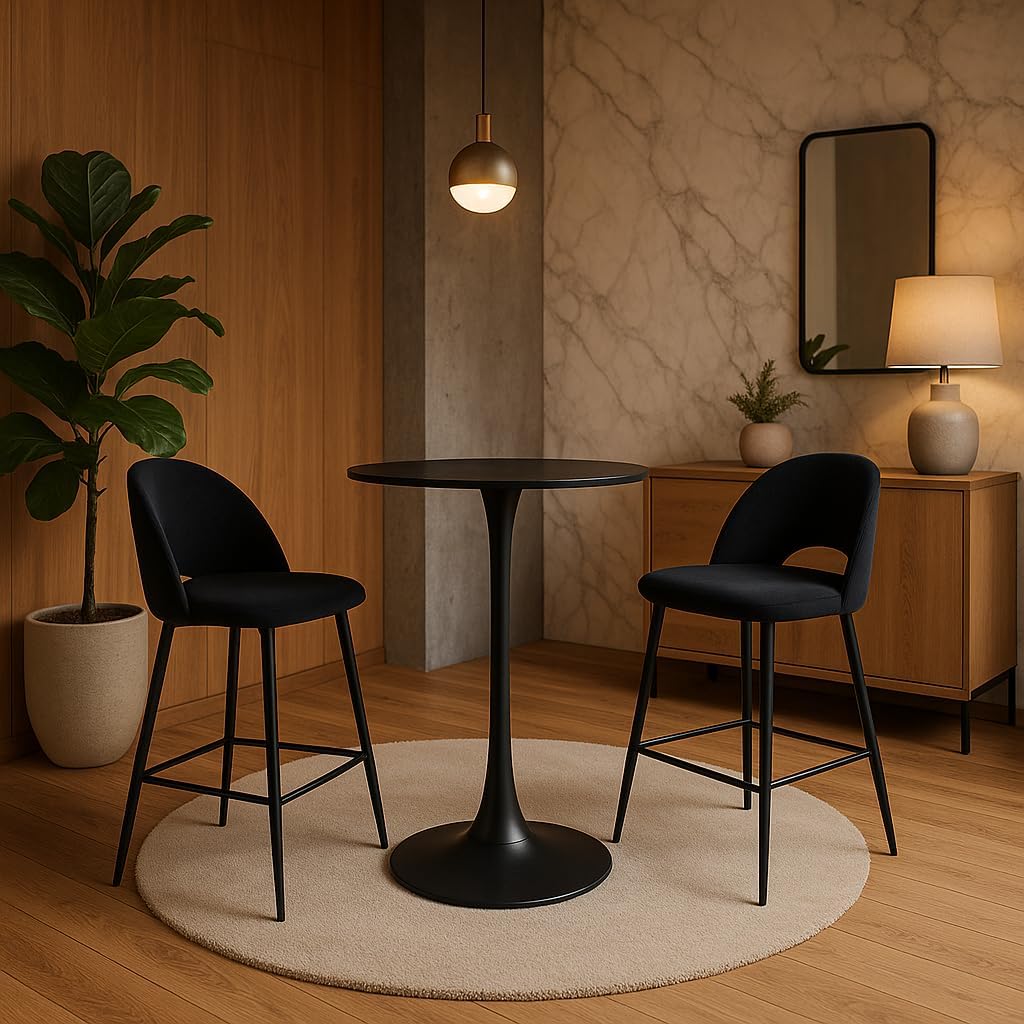 Table Haute B03 Noir Mat verre effet marbre