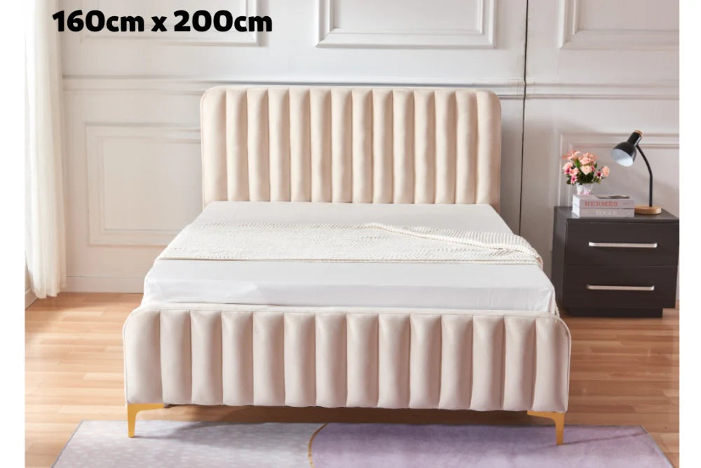 Lit adulte 2 places 160x200 cm PEPPER velours cloûté sommier inclus