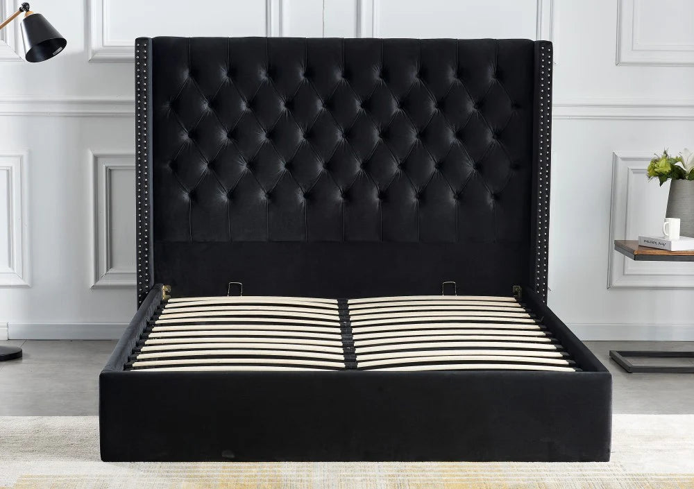 Lit COFFRE 2 places 180X200 cm cm CLOUTE velours