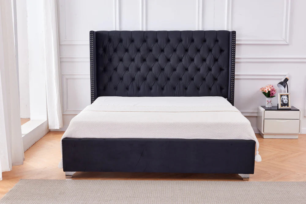 Lit double 140X190 cm PRINCESSE velours sommier inclus