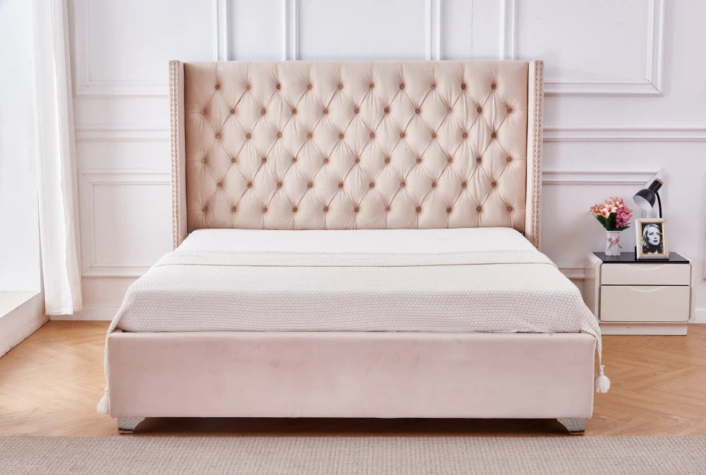Lit double 180X200 cm PRINCESSE velours sommier inclus