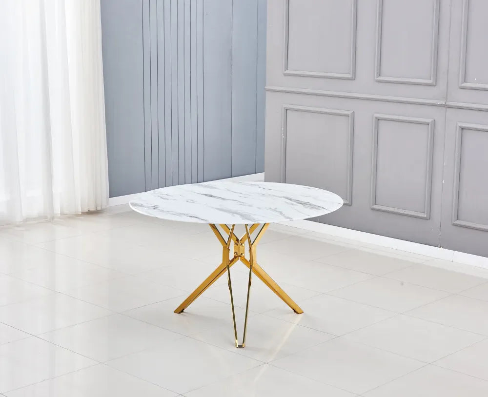 Table à Manger ronde ELECTRA verre effet marbré 120x75 cm