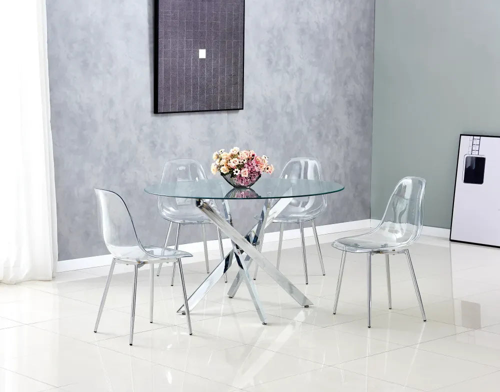 Table à manger ronde JESSICA chrome 100 cm 4 Personnes – Andas Home