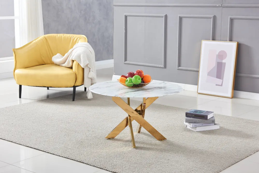 Table basse ronde JESSY plateau en verre 80 cm