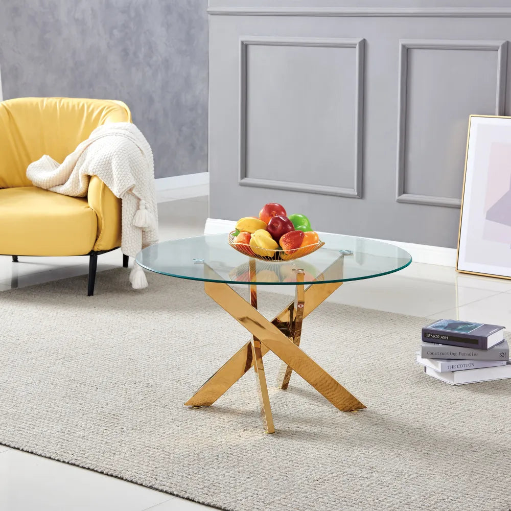 Table basse ronde JESSY plateau en verre 80 cm