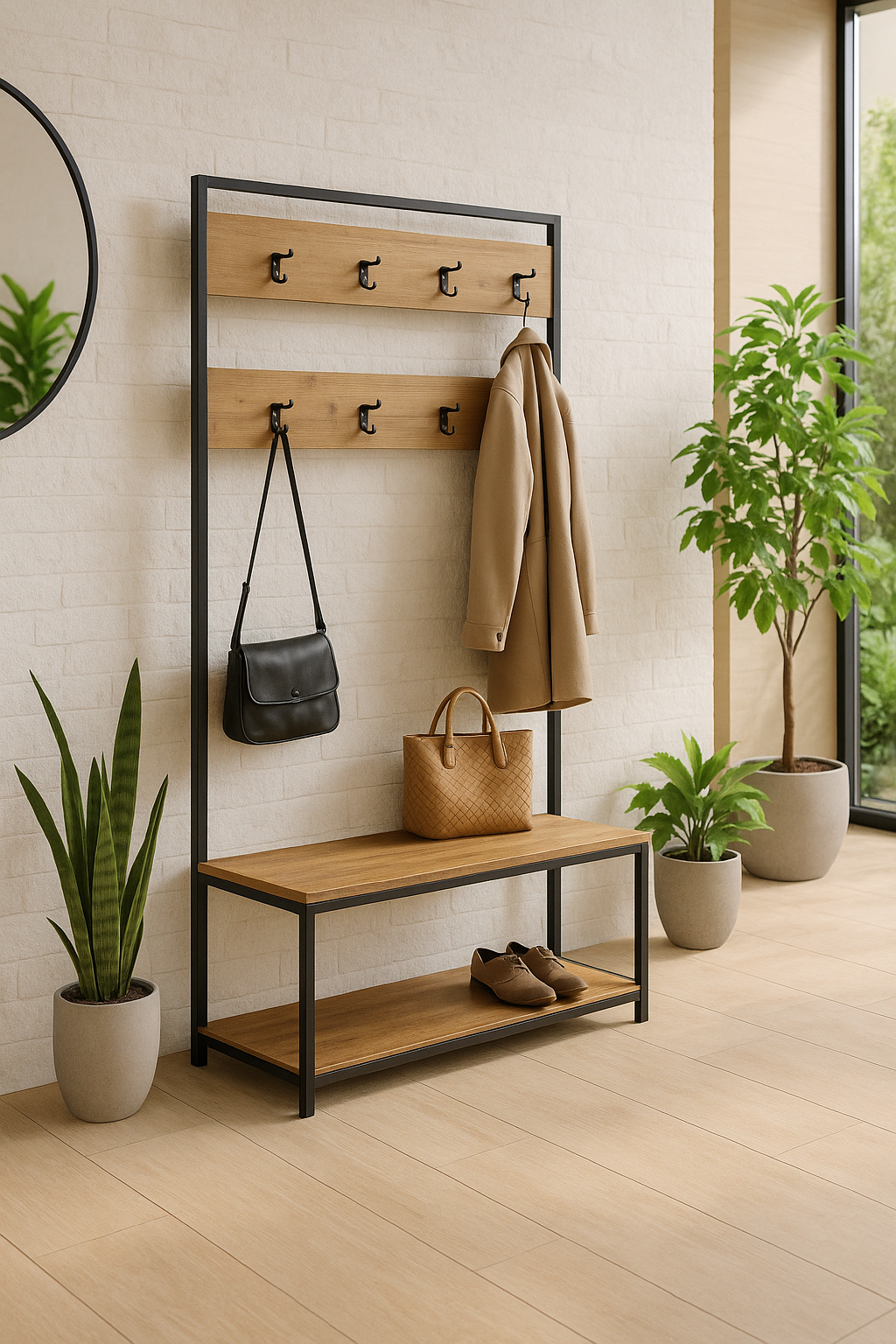 Meuble Porte Manteaux avec  2 étagères range CHAUSSURES