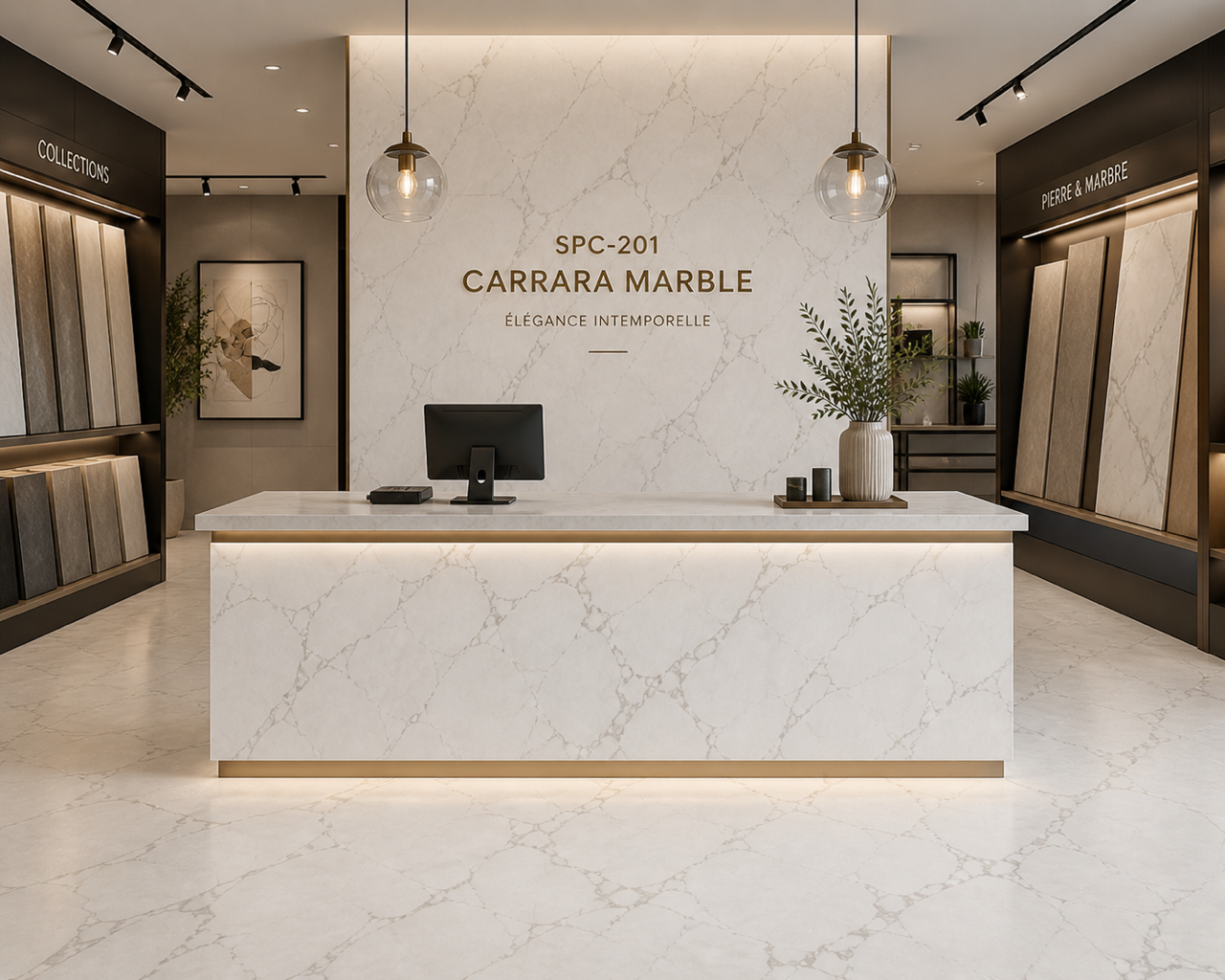 SPC Plaque de revêtement mural MAT Effet Marbre Mat Carrara  – Panneau Décoratif Résistant Salle de Bain Cuisine Salon – SPC-201